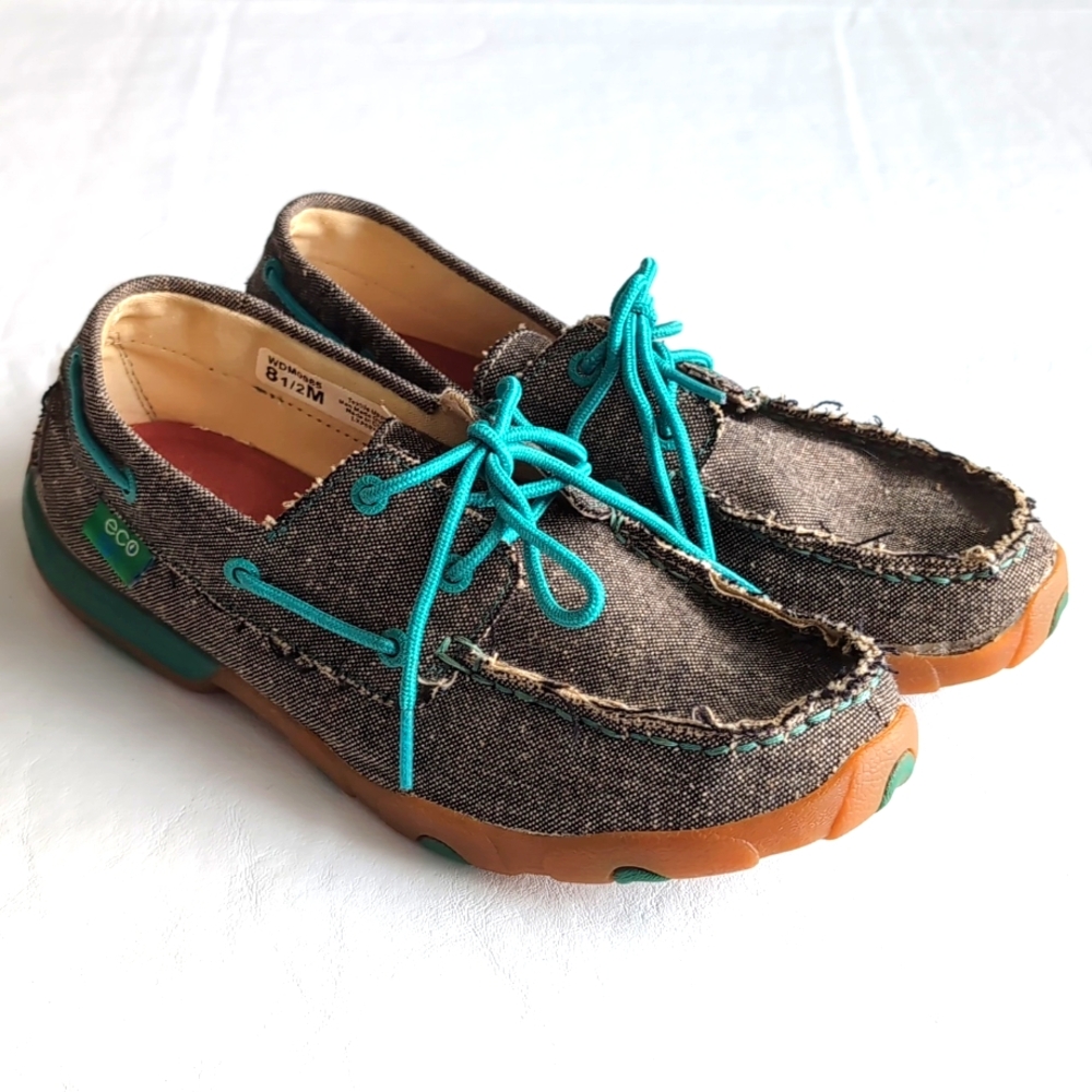 Twisted X Canvas Loafers Driving Lace Up Boat Shoes Slip Resistant Women's 8.5